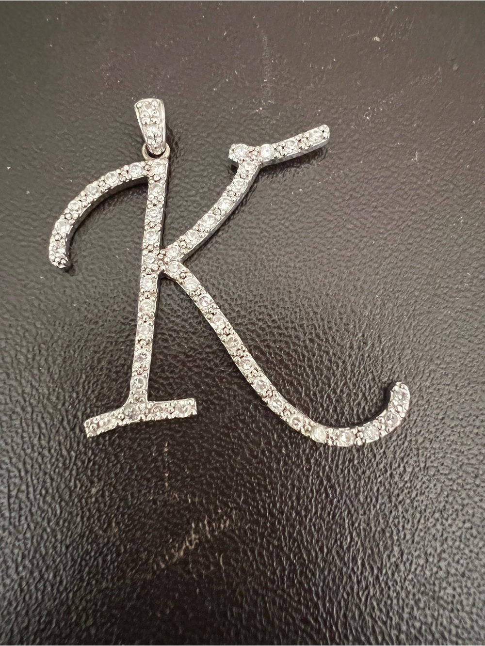 Vintage Sterling Silver Letter K Initial Pendant CZ Stones Hallmark 925 2"